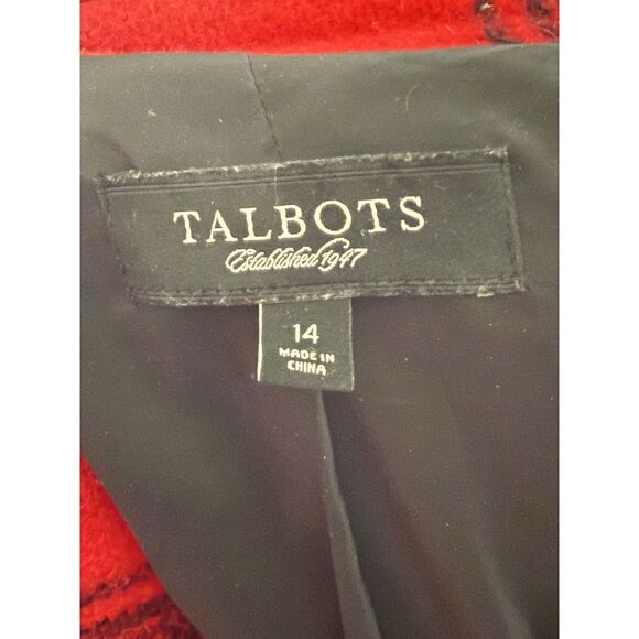 Talbots Red Black Plaid Blazer Jacket Wool Blend Double Breasted Buttons Sz 14 - Picture 4 of 10